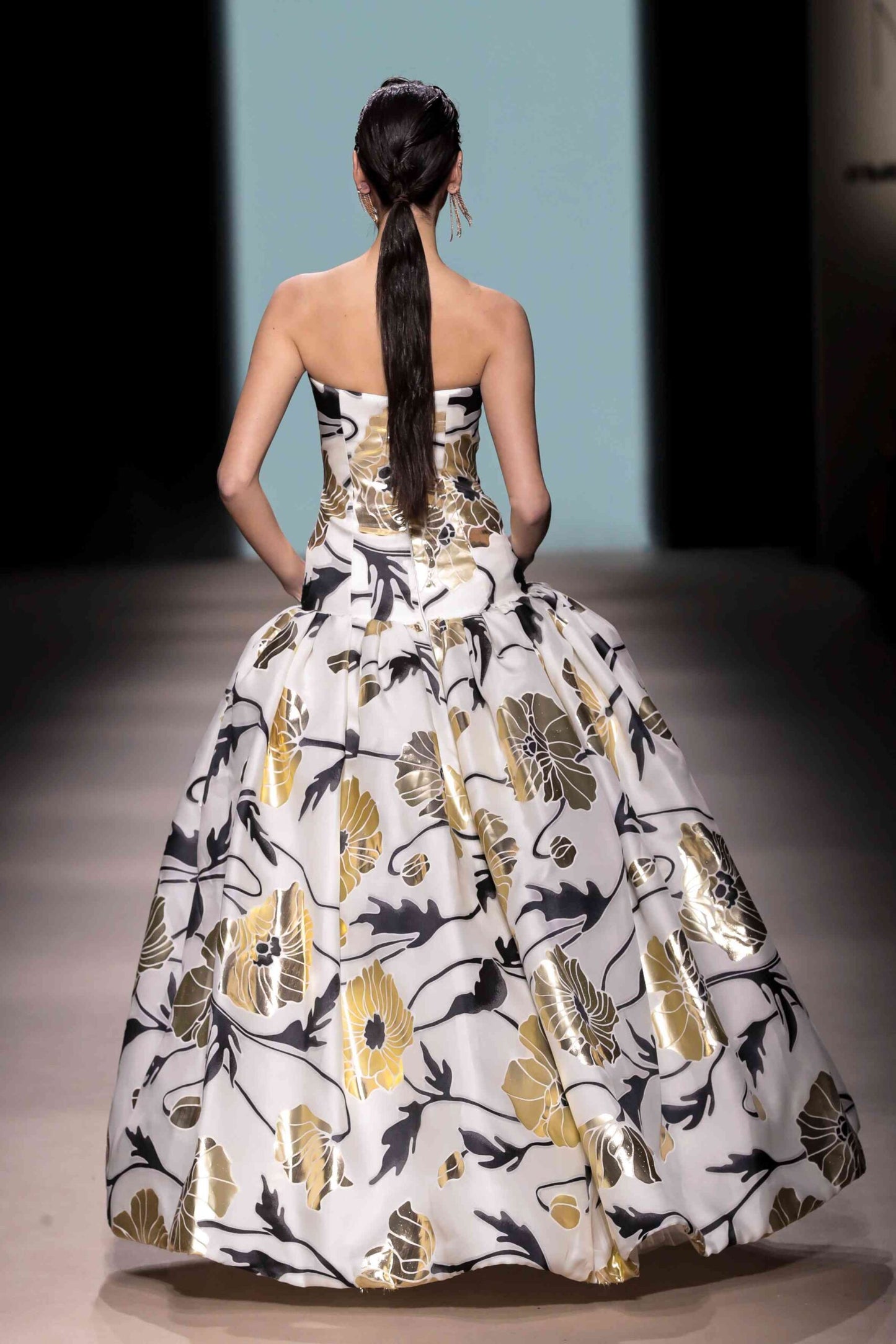 Strapless Sculptural Floral Ball Gown