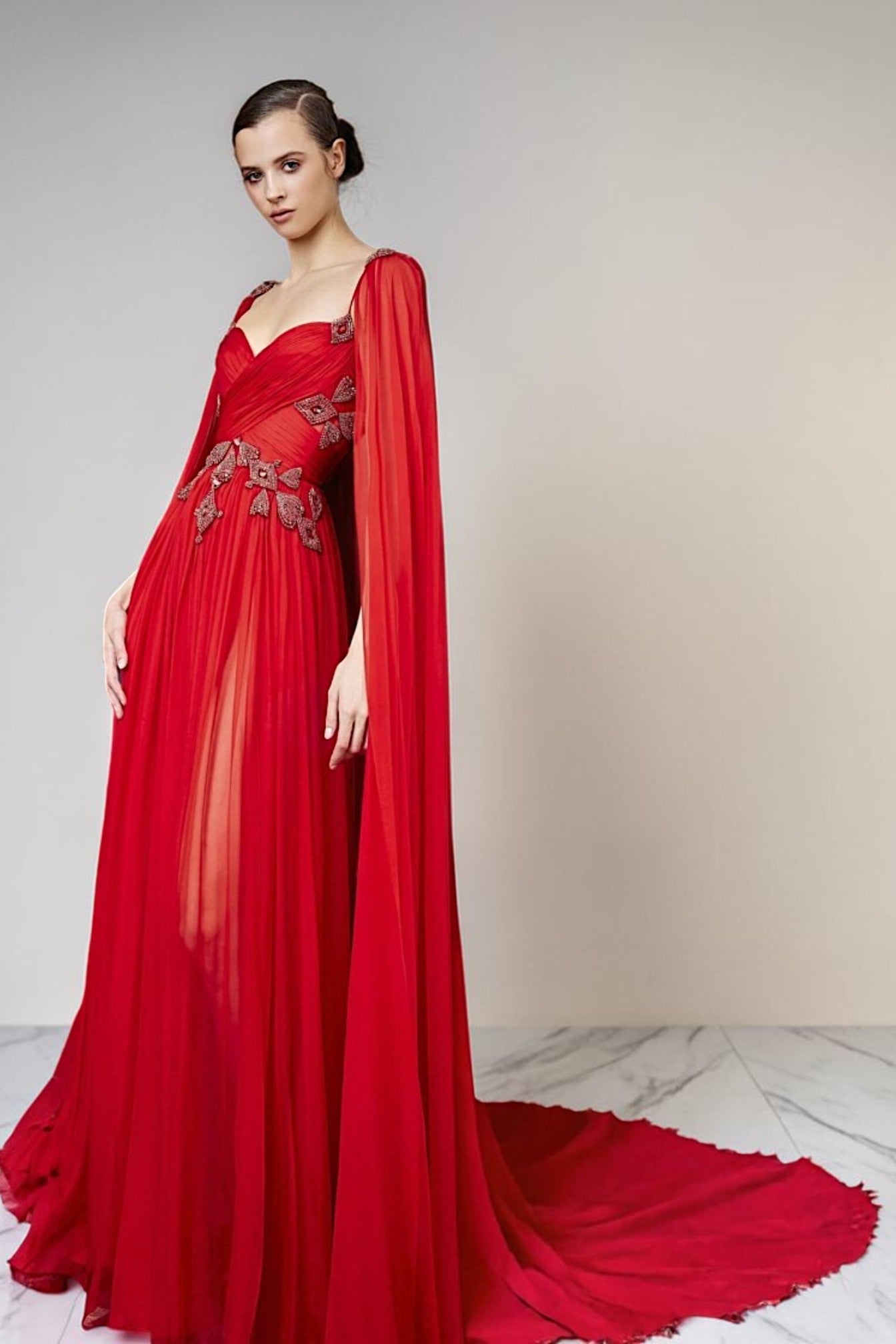Long Cape Sleeve Gown