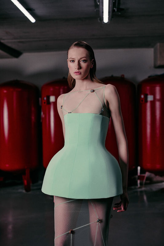 Peplum Crepe and Tulle Gown
