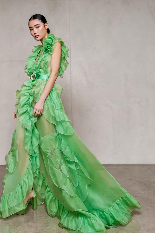 V-Neck Ruffle Gown