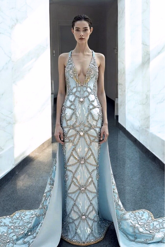 Sleeveless Draped Back Gown
