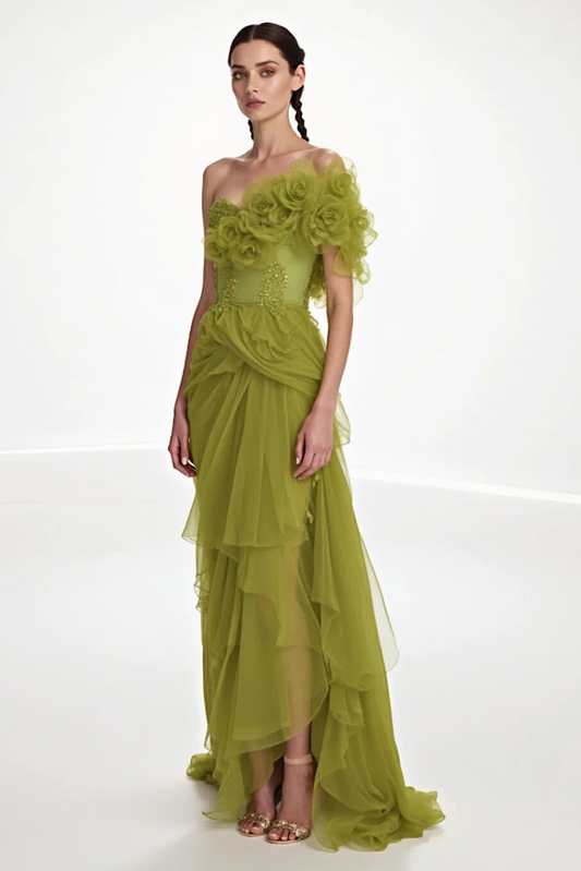 Strapless Draped Shoulder Dress