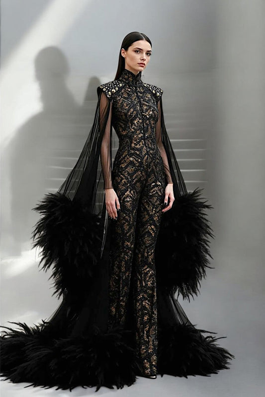 Feathered Embellished Jumpsuit