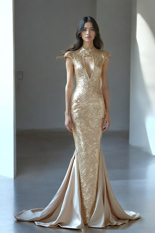 Cap Sleeved Flared Gown