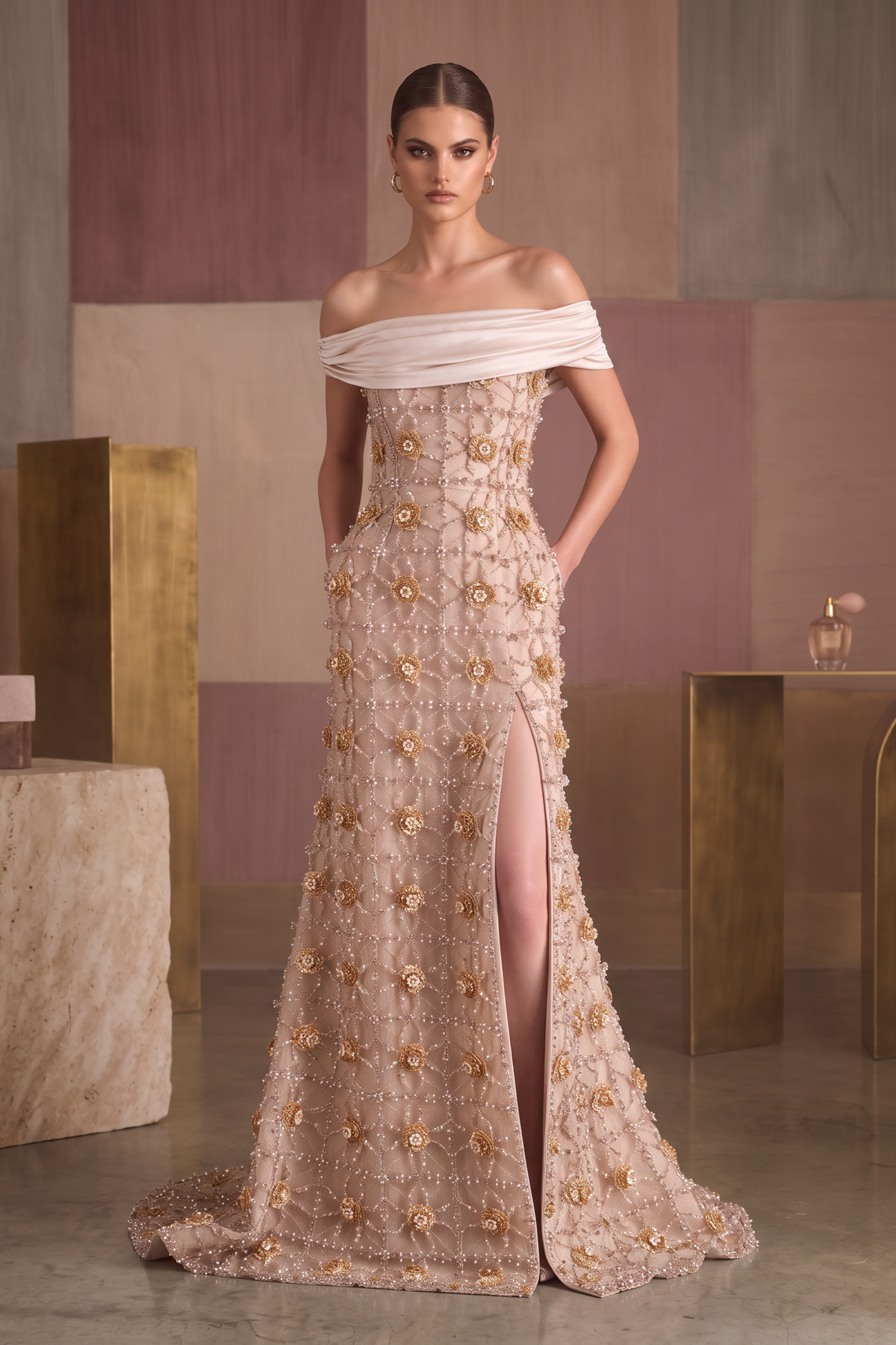 Vestido de noche con escote Bardot