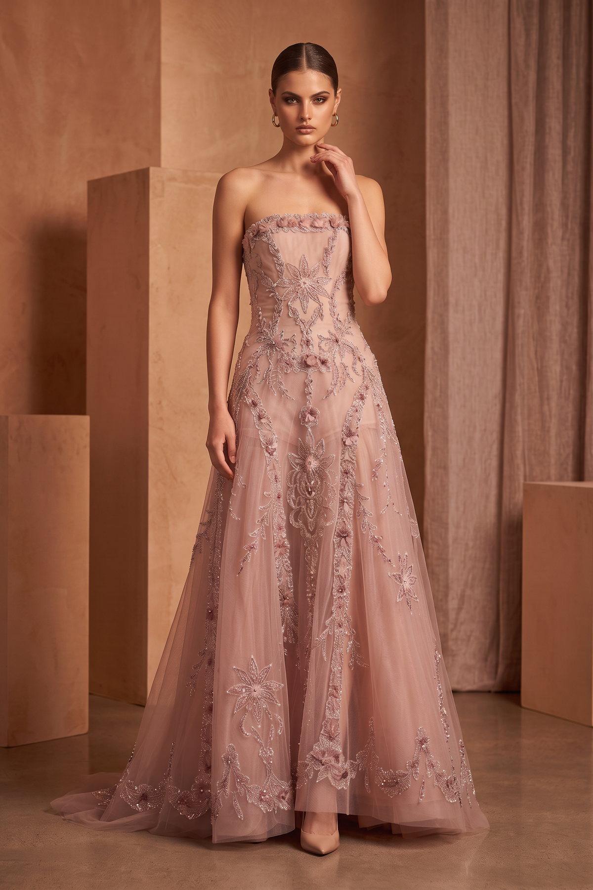 Strapless Embroidered Dress