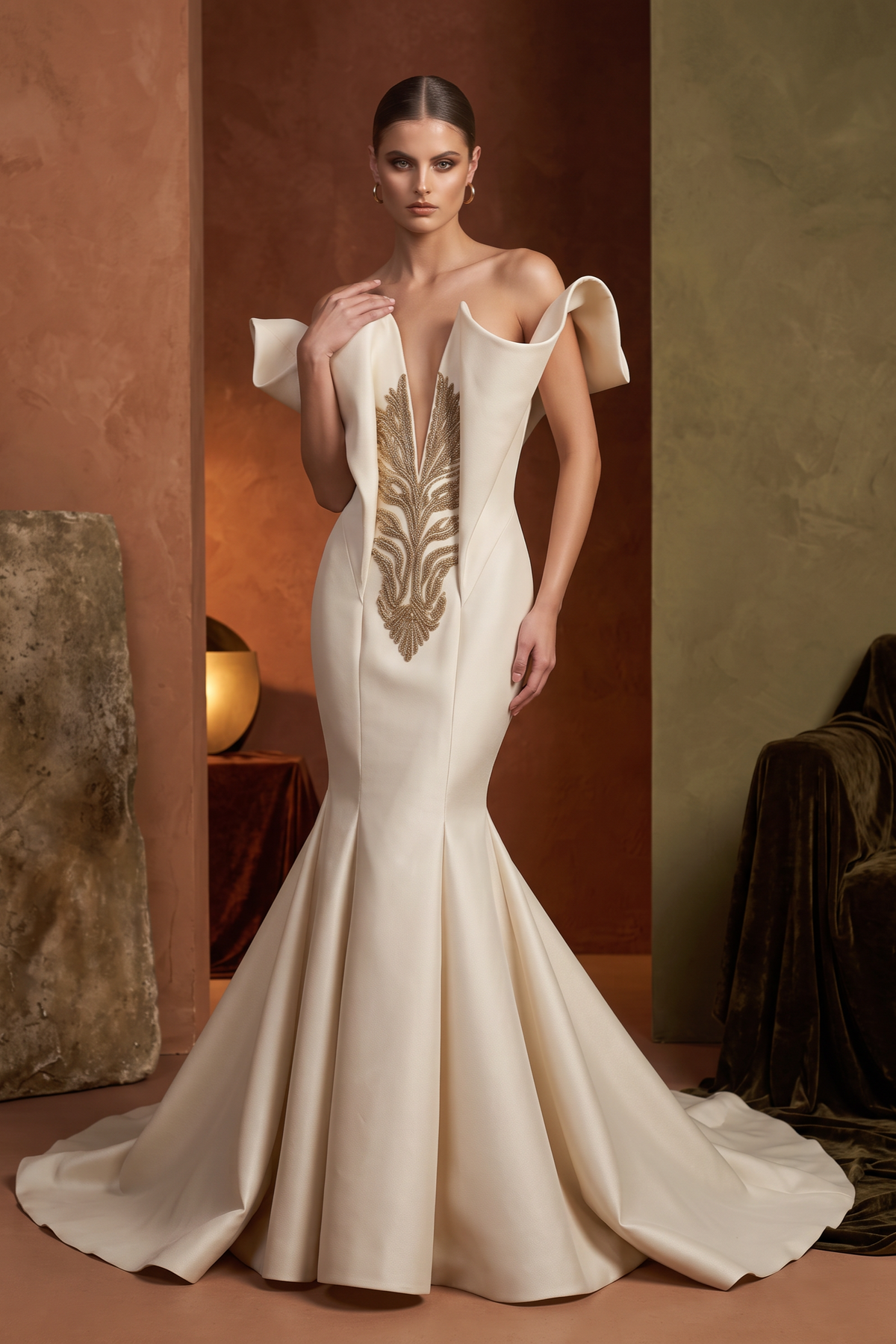 Strapless V-Neck Gown