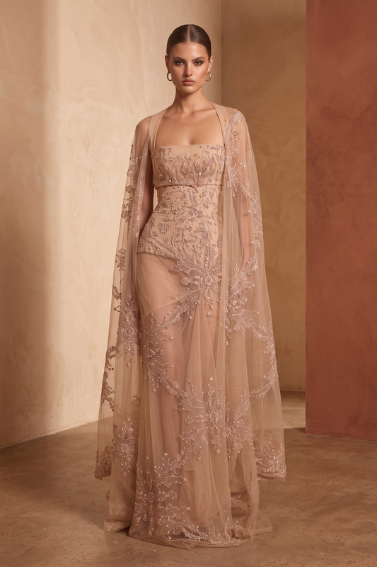 Cape Shoulder Gown