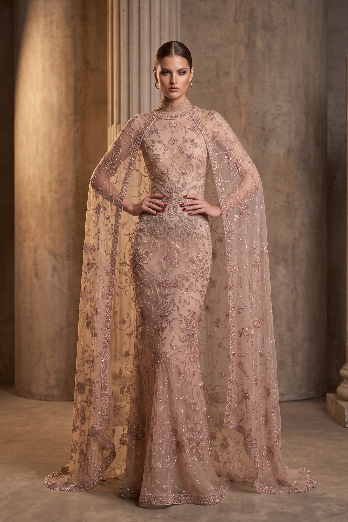 Caped Shoulder Evening Gown