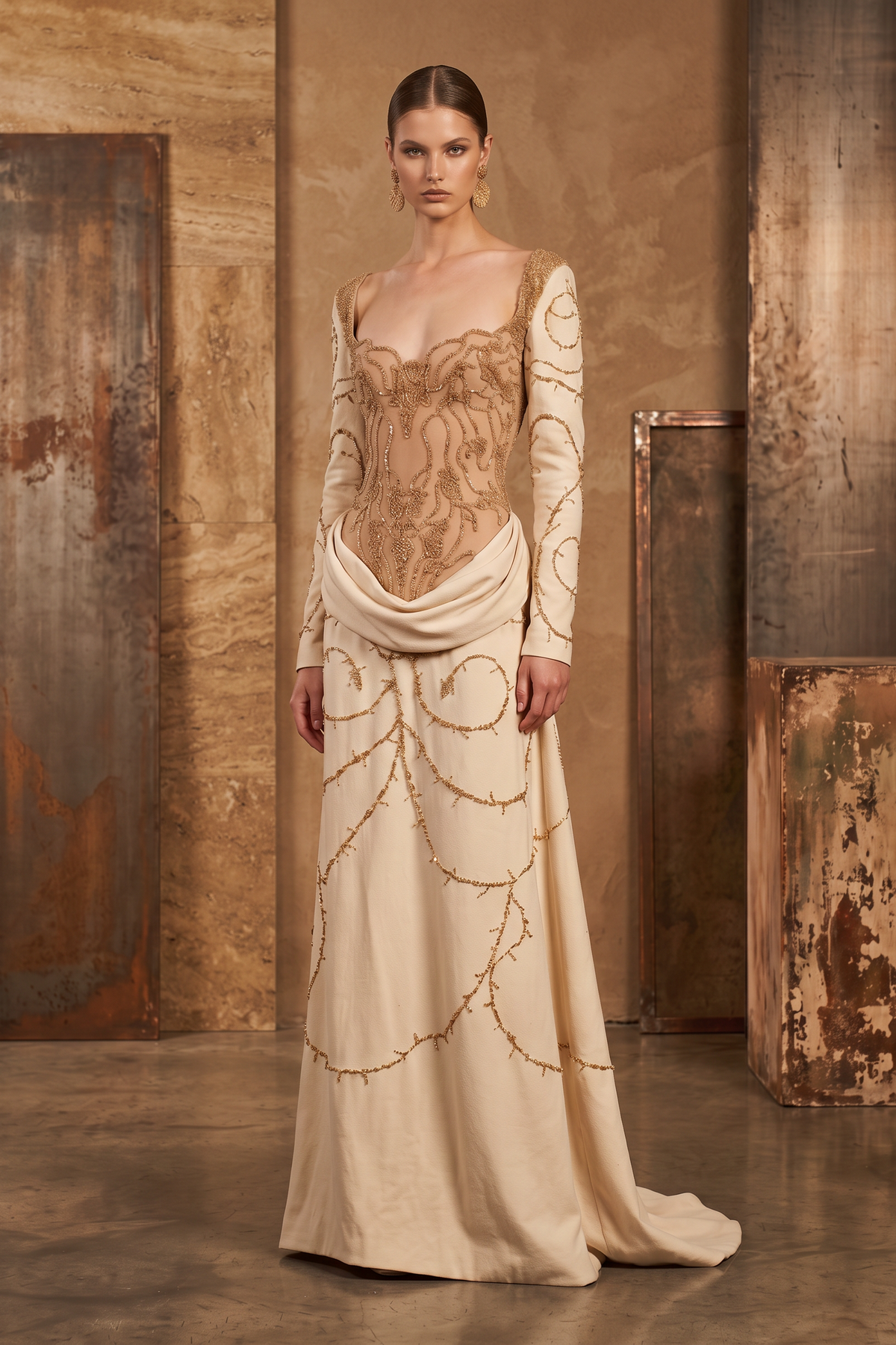 Long Sleeve Embroidered Gown