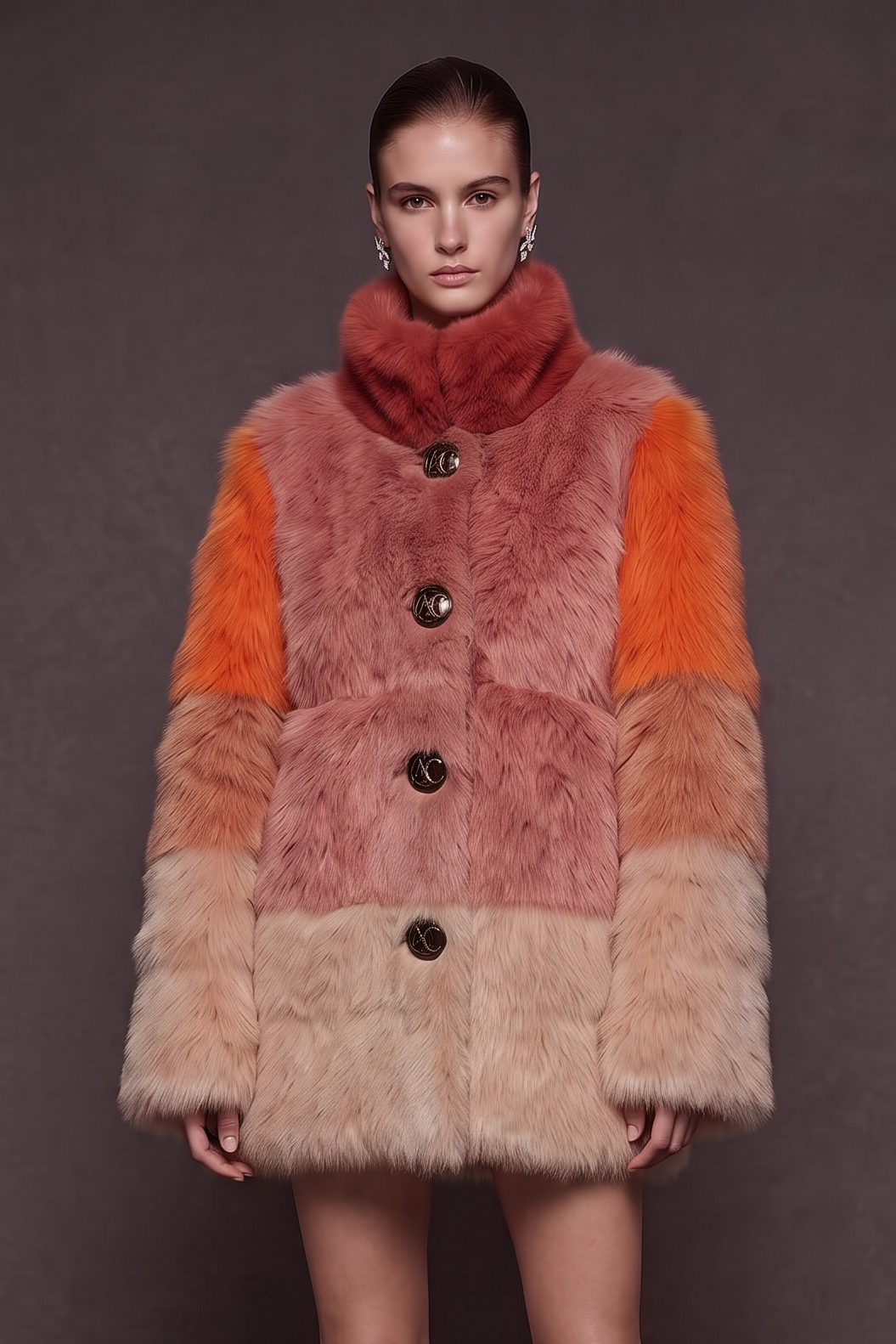 Patchwork Faux-Fur Short Coat