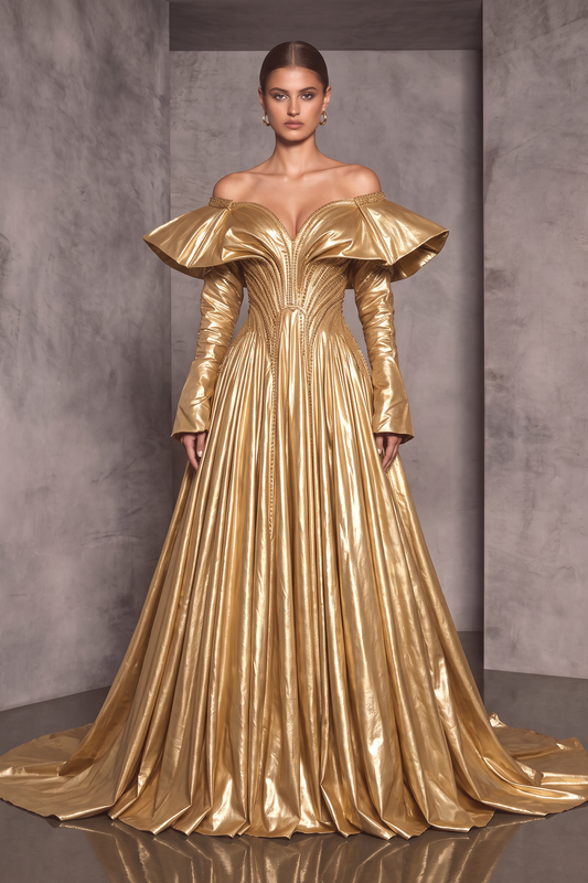 Flared Sleeve Off Shoulder Gown