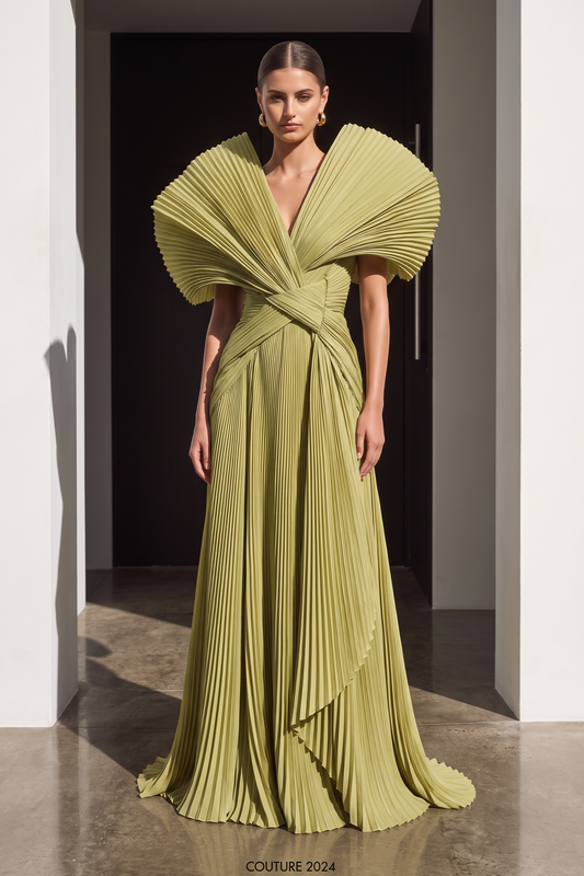 Pleated Sculpted Bodice Gown