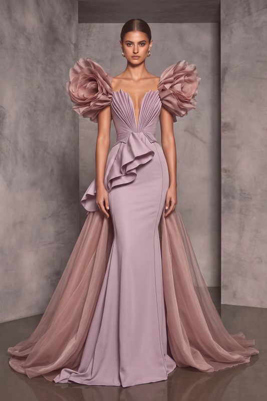 Cascading Peplum Gown