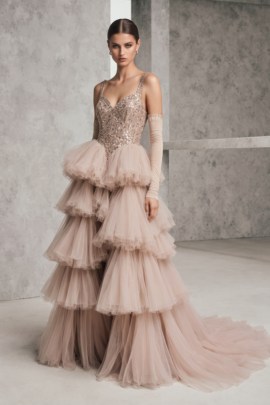 Small-Strap Open Shoulder Gown