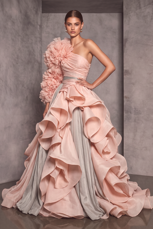 Ruffled Sleeved Gown
