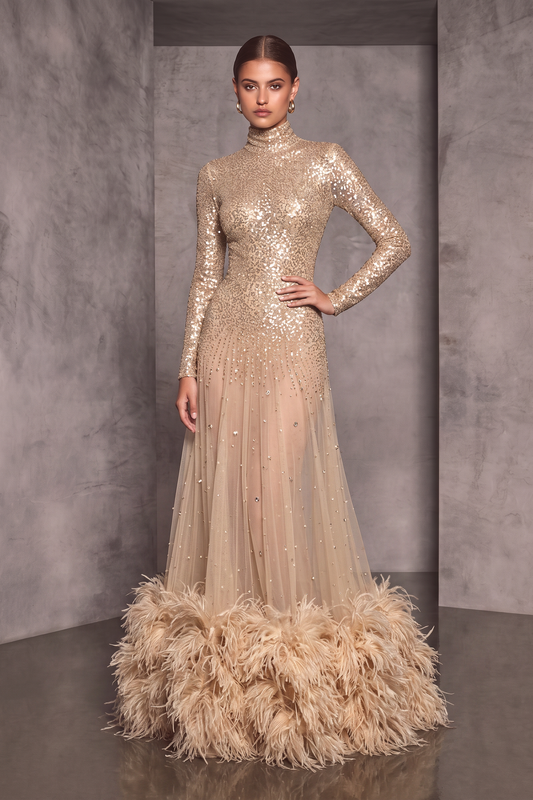 Long Sleeved High Neck Gown