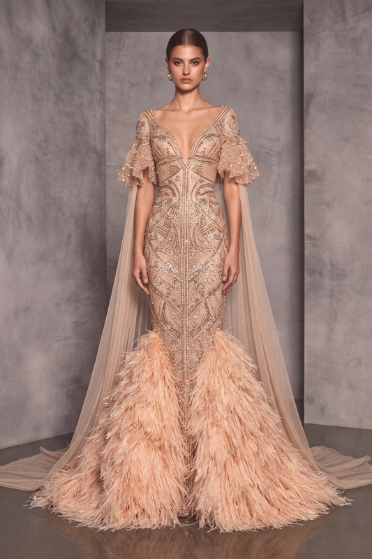 Dramatic Feathered Gown
