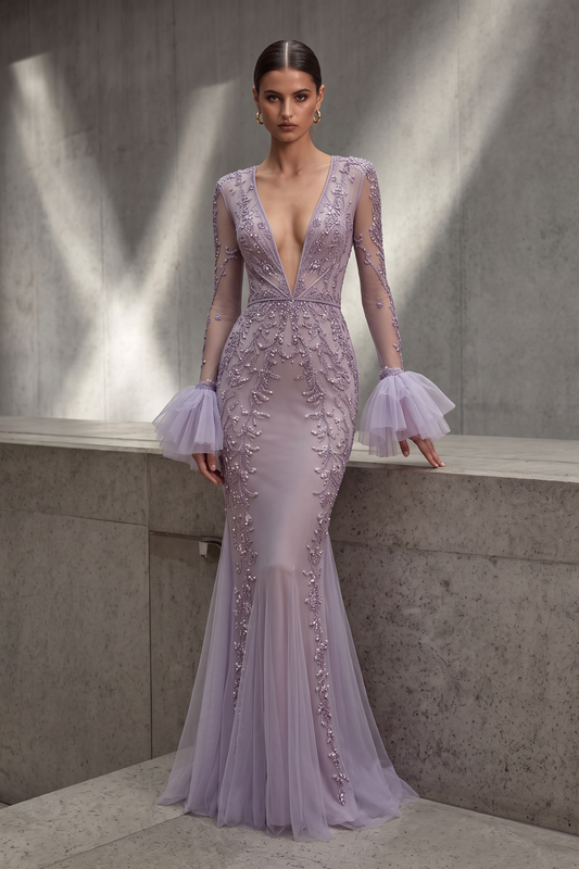 Plunging Illusion Gown