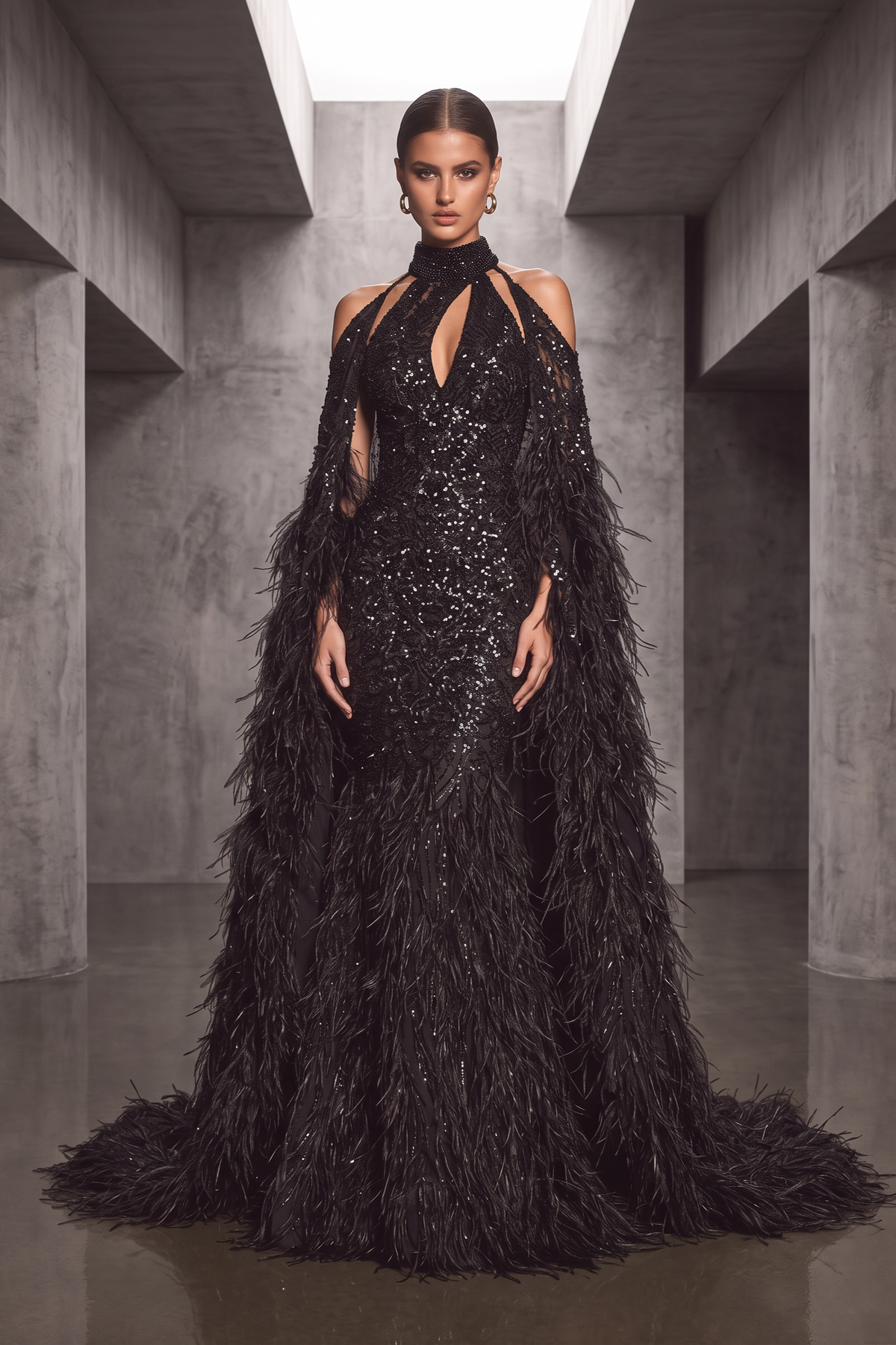 Draping Feather Gown