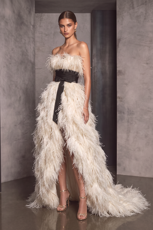 High Waist Feather Gown