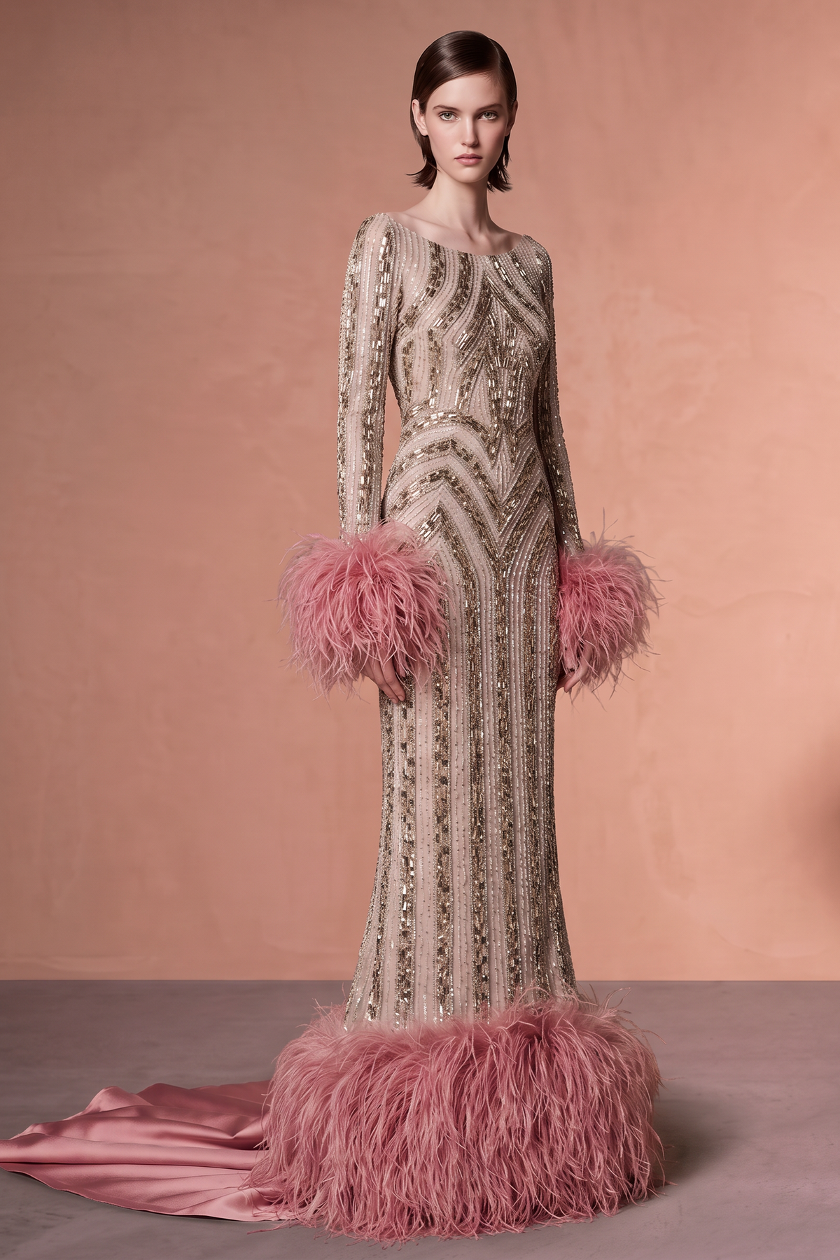 Sequin Feather Gown