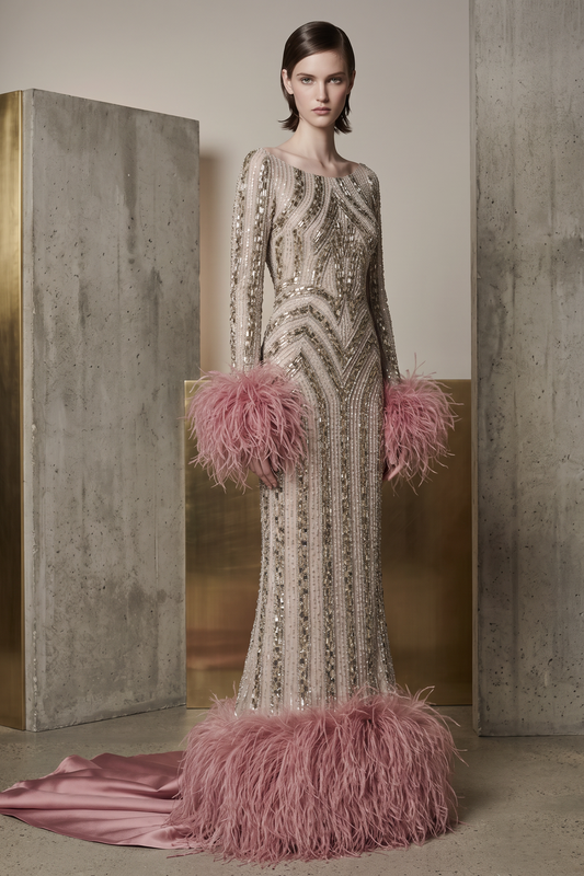 Sequin Feather Gown
