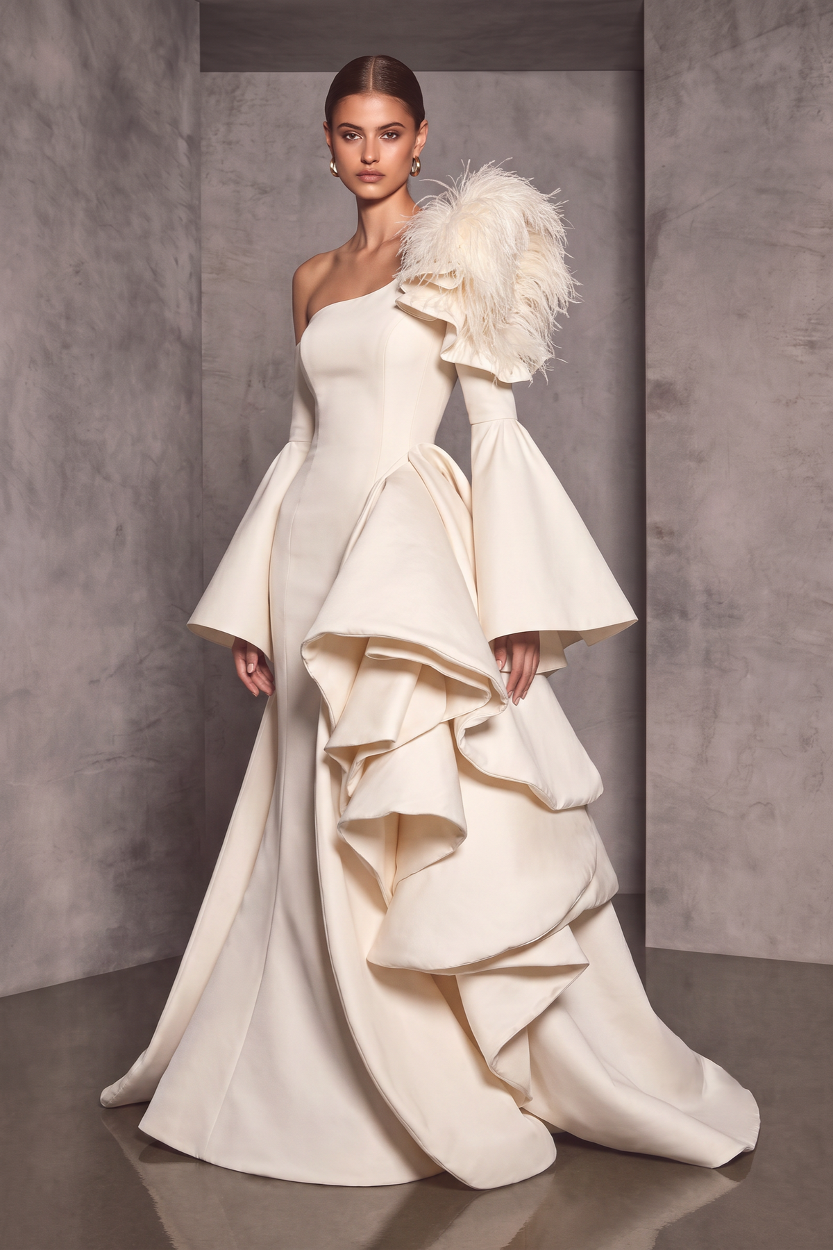 Side Ruffle Romain Gown