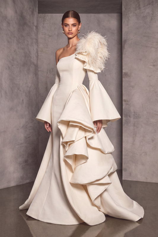 Side Ruffle Romain Gown