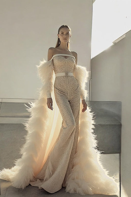 Embroidered Jumpsuit with Train