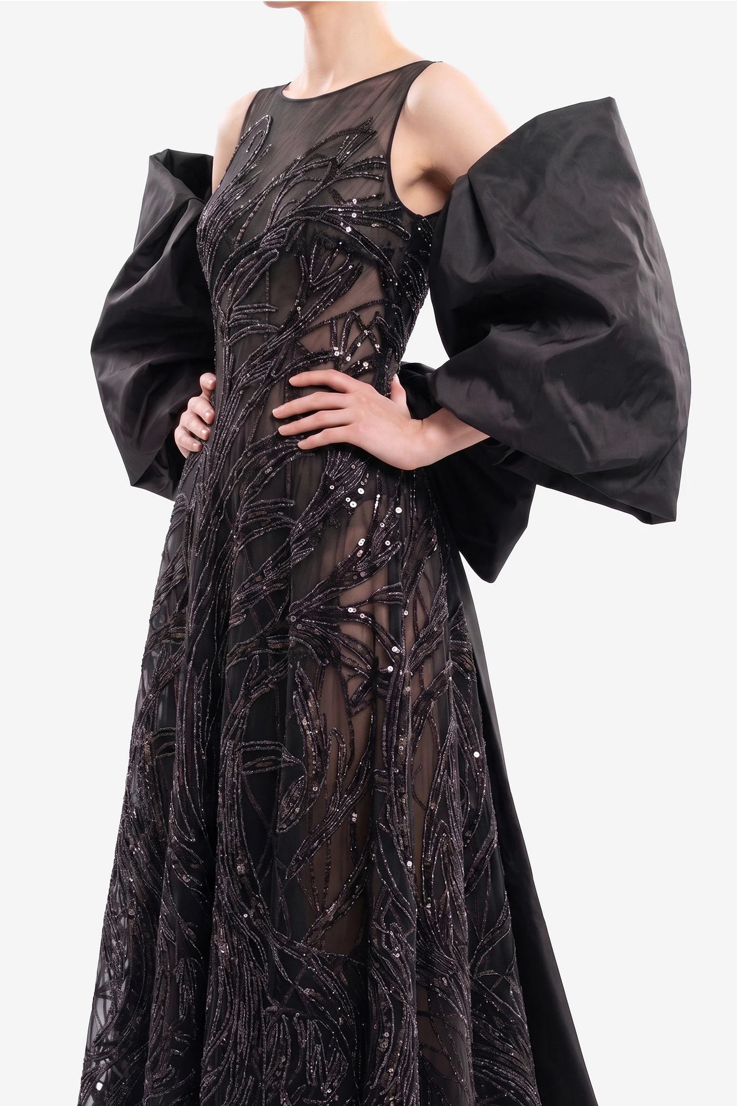 Embroidered Long Dress with Cape
