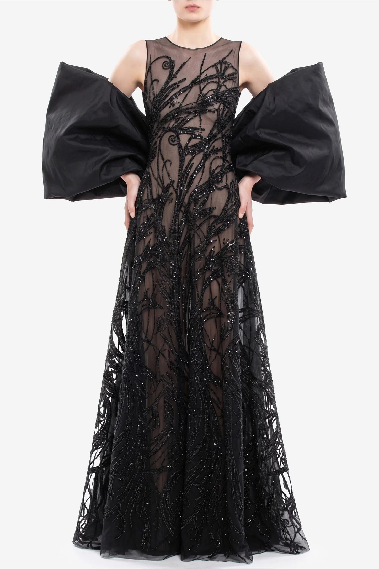 Embroidered Long Dress with Cape