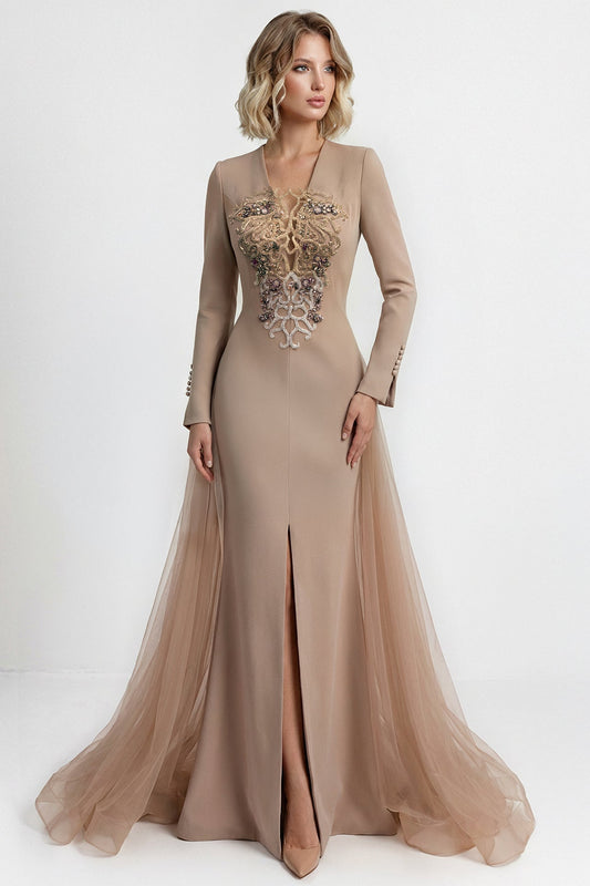 Crystal-Embellished Open-Back Gown