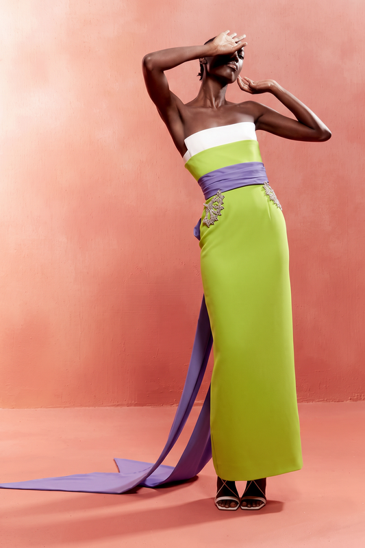 Strapless Crêpe Gown with Embroidery