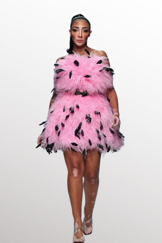 Pouf Feathered Mini Dress