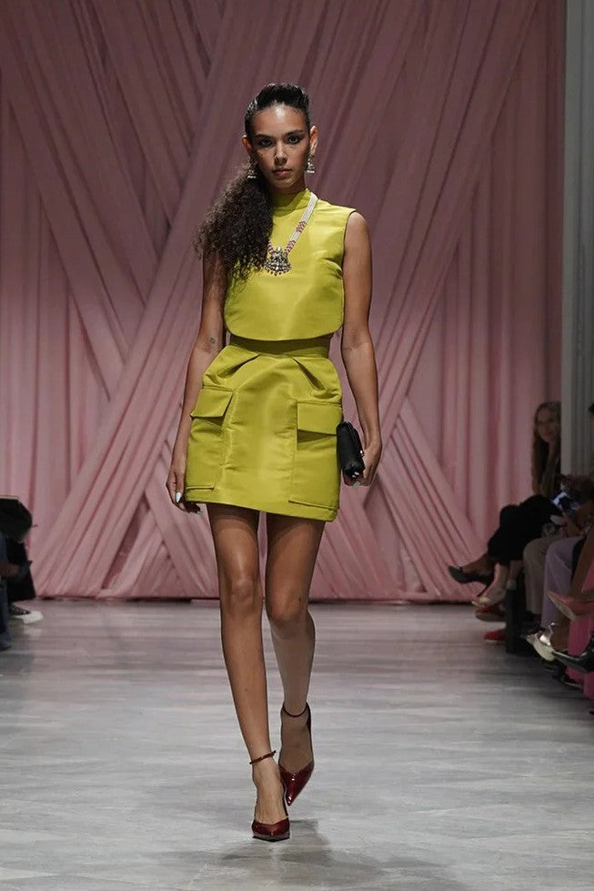 Chartreuse Faille Cargo Mini Skirt