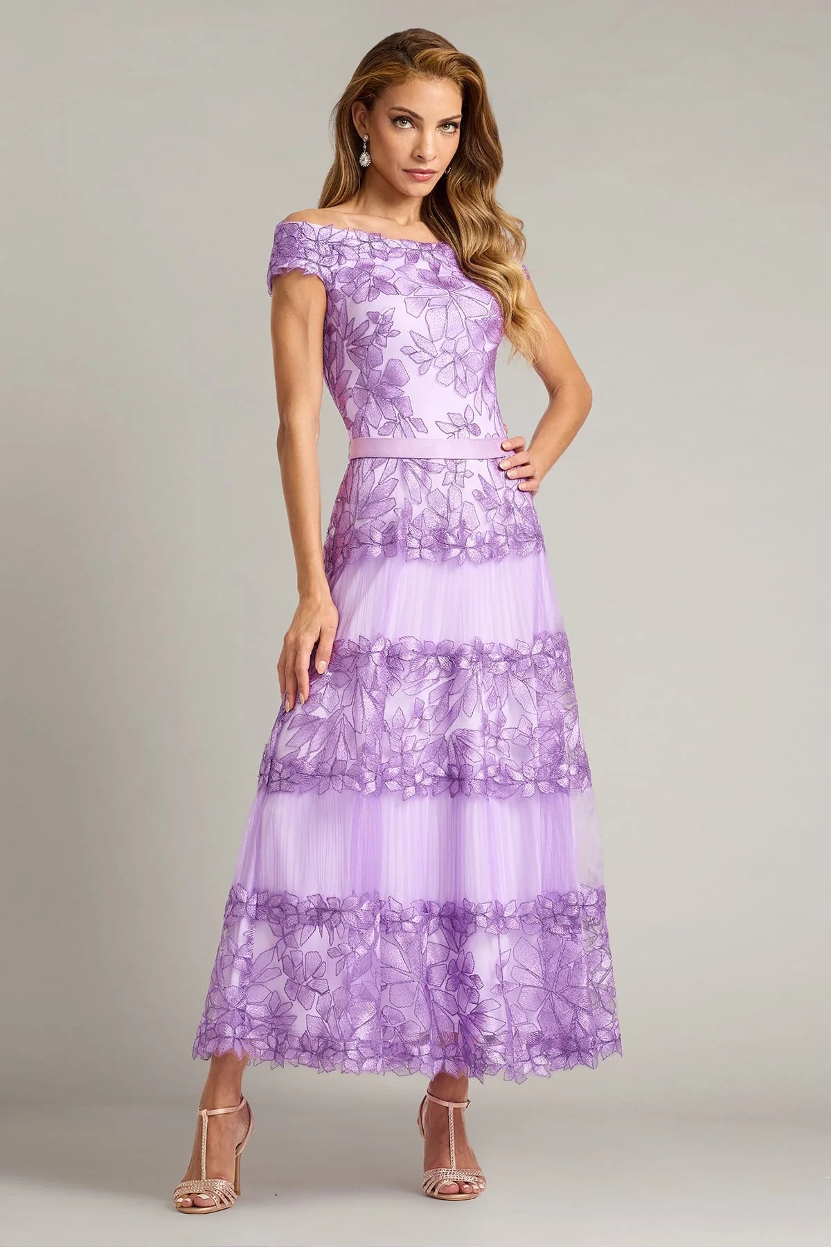Adriane Floral Embroidered Tea-Length Dress