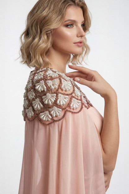 Strapless Beaded Capelet Gown