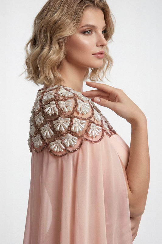 Strapless Beaded Capelet Gown