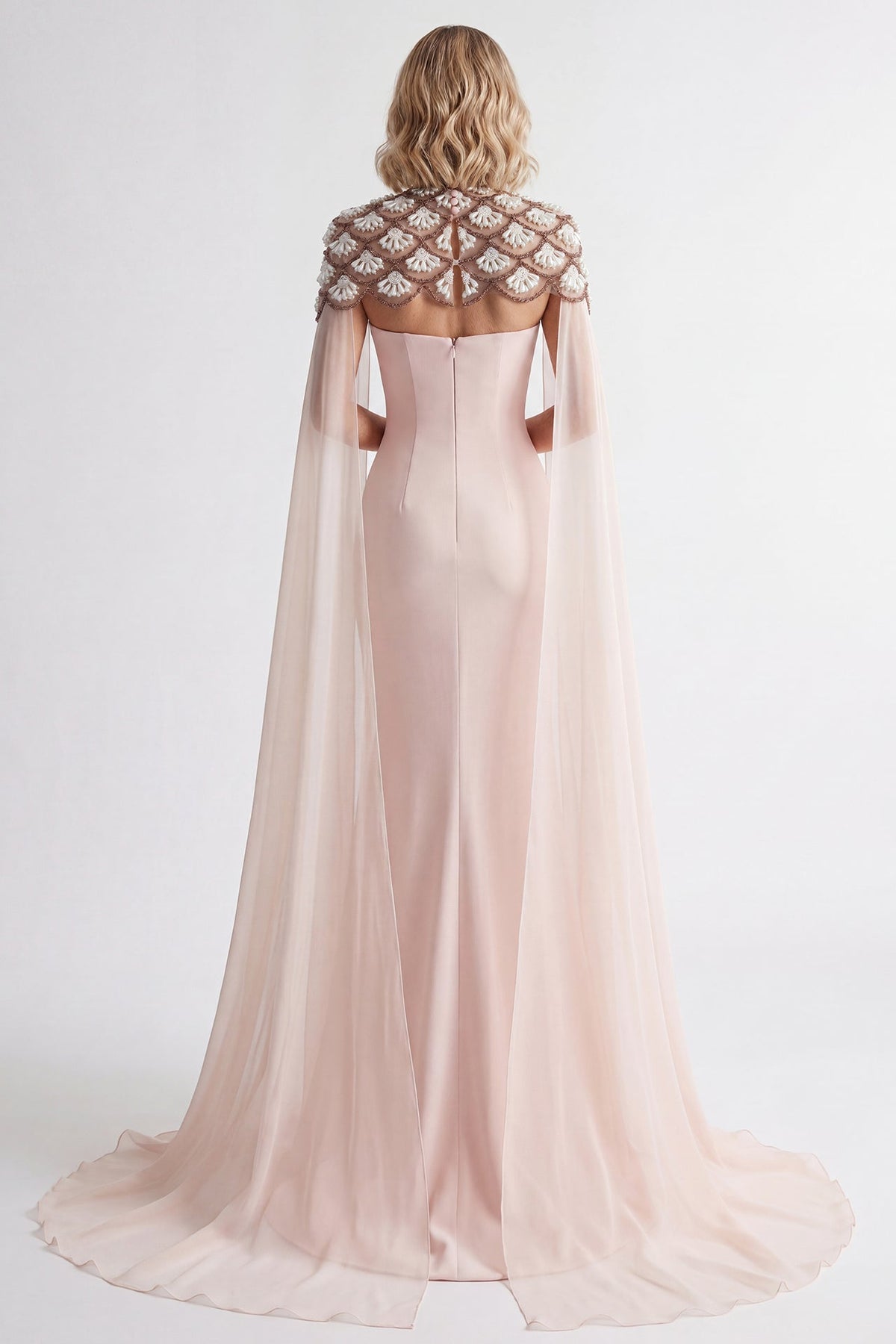 Strapless Beaded Capelet Gown