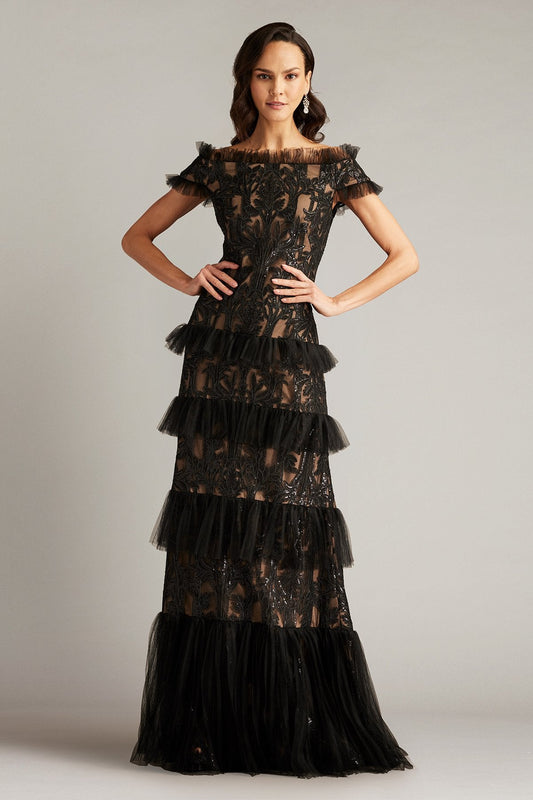 Pemma Sequin Embroidered Tiered Gown