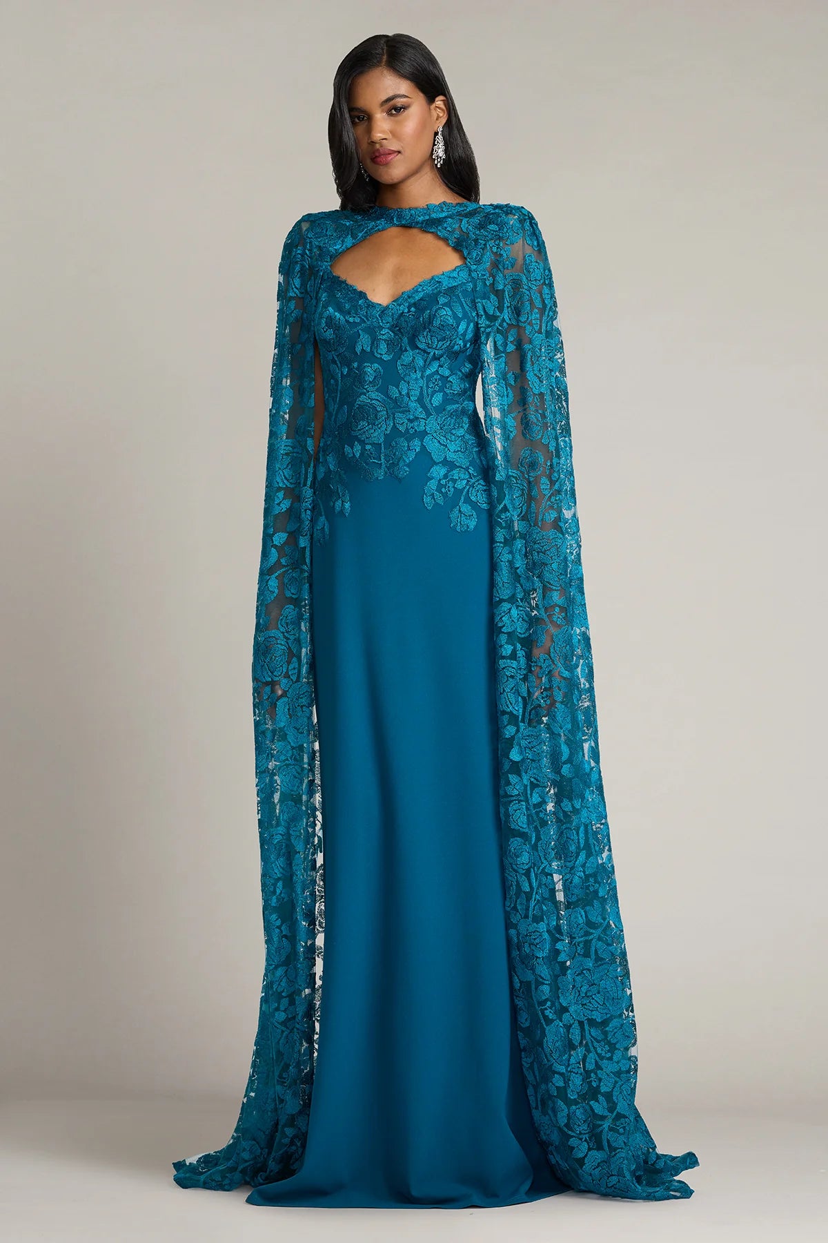 Polidore Embroidered Cape Sleeve Gown