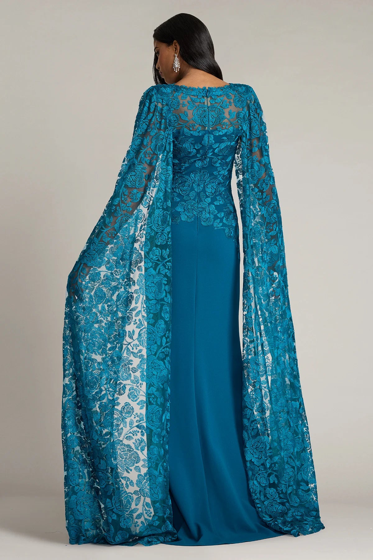 Polidore Embroidered Cape Sleeve Gown