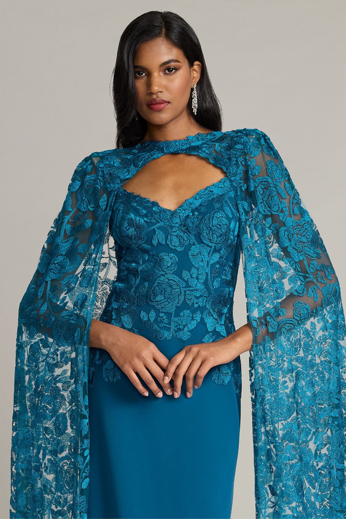Polidore Embroidered Cape Sleeve Gown