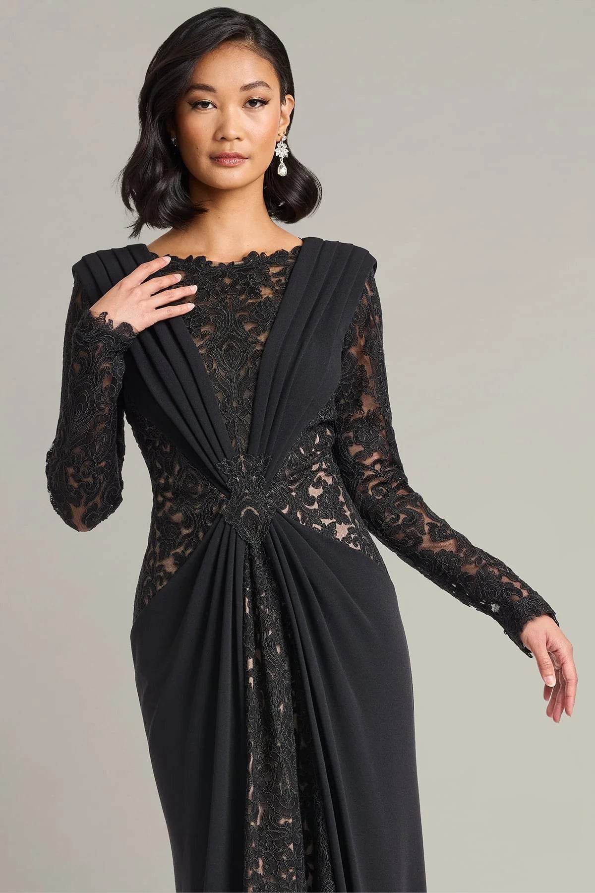 Vourie Draped Overlay Embroidered Gown