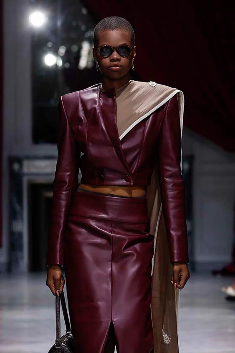 Claret Vegan Leather Cropped Blazer