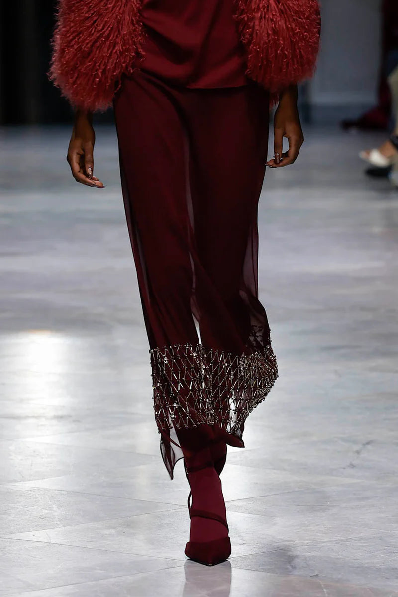 Claret Sheer Crepe Skirt