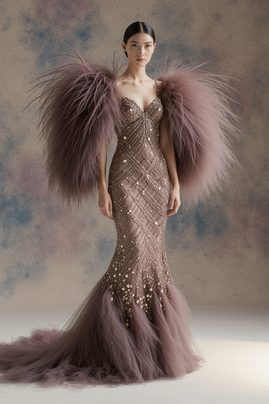 Flared Tulle Sleeve Gown