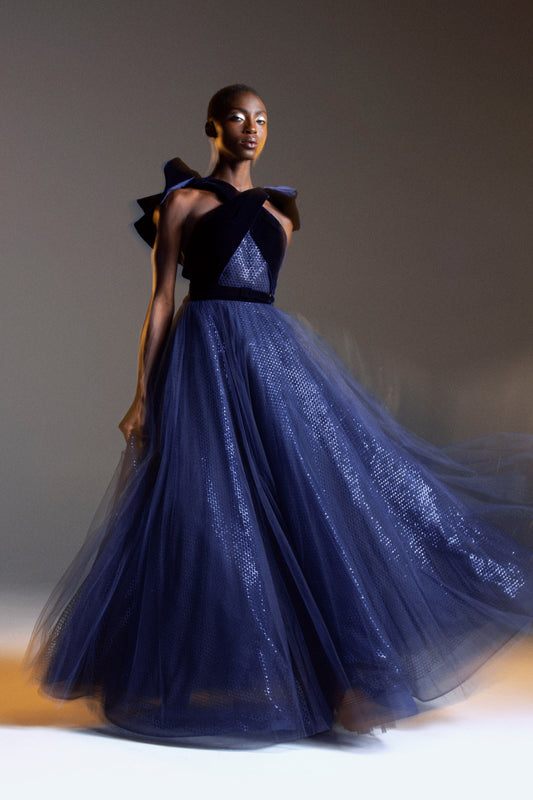 Velvet Halter Neck Gown