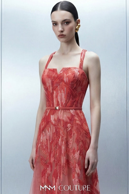 Embellished A-Line Gown with Cape